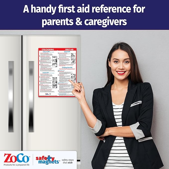 Safety Magnets by ZOCO – CPR & Choking Fridge Magnet (20-Pack) – First Aid Instructions for Infants, Children, & Adults – Heimlich Maneuver Laminated Card 8.5" x 11"