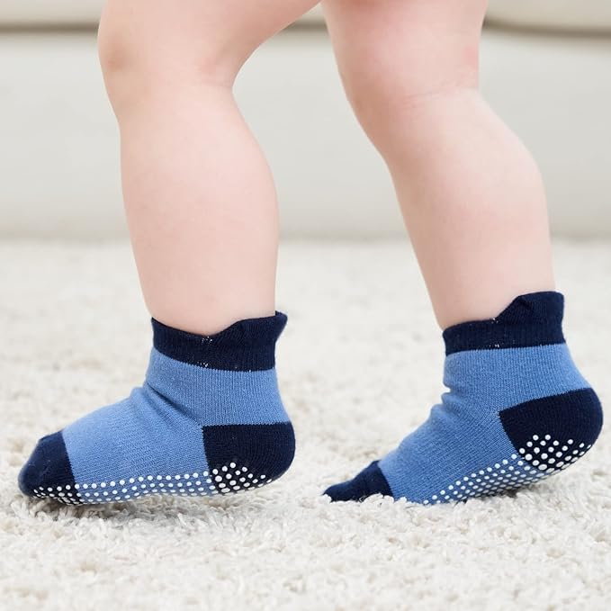 Zaples Baby Non Slip Grip Ankle Socks with Non Skid Soles for Infants Toddlers Kids Boys Girls