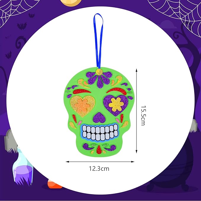 Fennoral 12 Pack Day of The Dead Craft Kits for Kids Make You Own Skull Foam Stickers Ornament DIY Arts and Crafts for Girls Boys Halloween Party Favors Supplies Halloween Decoration