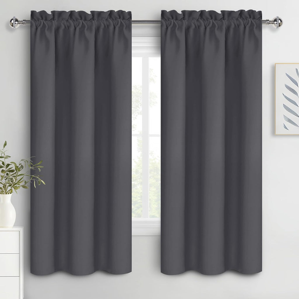 DWCN Blackout Curtains for Bedroom 72 Inch Length 2 Panels Set, Solid Thermal Insulated Energy Saving Rod Pocket Window Treatment Curtains Blackout Drapes (W38 x L72 Inch, Dark Grey)