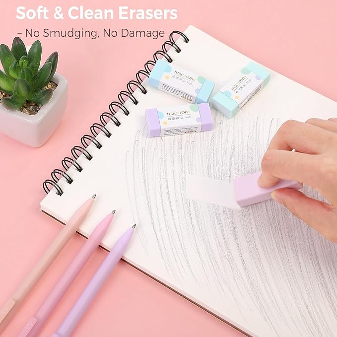 SKYDUE Cute Mechanical Pencils Set with Case, 6PCS 0.5mm & 0.7mm Mechanical Pencils, 360PCS HB Lead Refills, 4PCS Pastel Erasers, Pastel Back to School Supplies for Girls