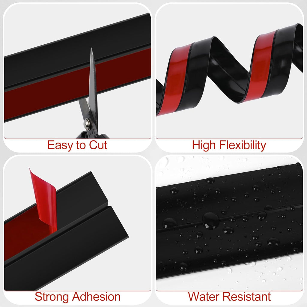 MYFAMIREA Door Weather Stripping 1IN (W) x 20FT (L) Door Draft Stopper Seal Tape Silicone Seal Strip Self Adhesive Shower Sweep Insulation Tape Side Bottom Strip for Sliding Glass Window Gap, Black