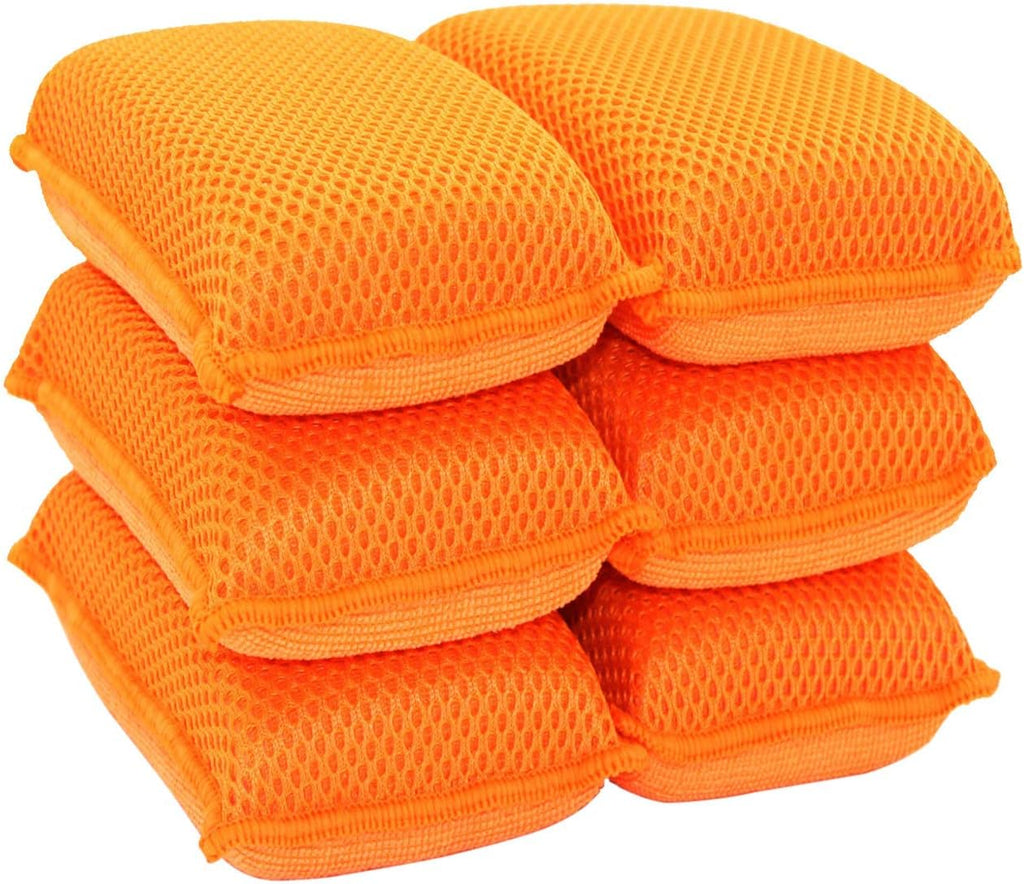 Commercial Miracle Microfiber Kitchen Sponge by Scrub-It - Large - Non-Scratch Heavy Duty Dishwashing Cleaning sponges- Machine Washable- (Orange, 6 Pack)
