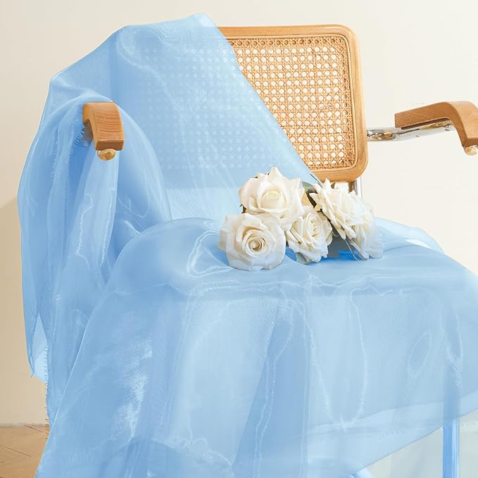 P Pothuiny Sheer Organza Fabric by The Yard, 3 Yards x 60 Inch Wide Bridal Light Blue Organza Tulle Fabric Roll Shiny Gauze Fashion Dress Sewing Craft for Wedding Party Decorations Backdrop