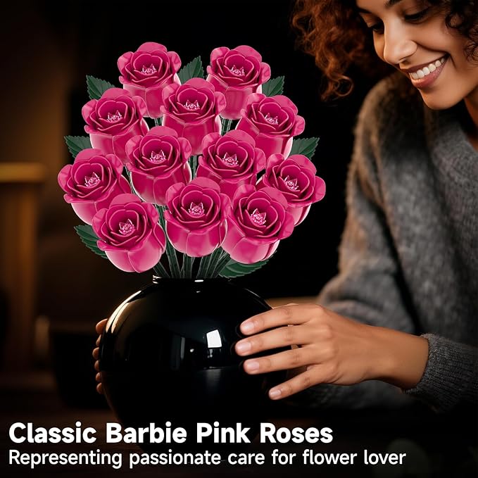 12 Everlasting Roses Bouquet Building Set, Gothic-Style Botanical Diary Series, Includes Heart-Shaped Gift Box Base, The Best Gifts for Your Wife and Family on Birthdays and Holidays (516 PCS)
