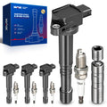 KAX Set of 4 Ignition Coil Pack & Iridium Spark Plugs w/Magnetic Socket for Honda CR-V 2002-2009, Accord 2003-2007 2.4L, Element
