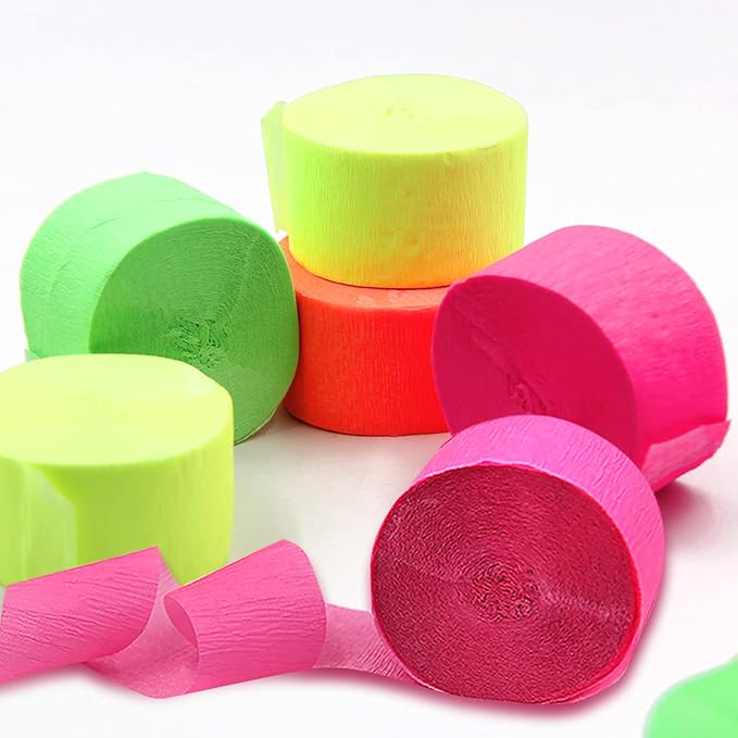 800Feets Neon Glow in The Dark Party Supplies - UV Reactive Fluorescent Crepe Paper Streamers for Wedding, Birthday, Fiesta Decorations