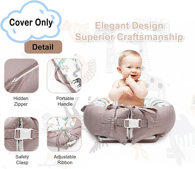 Baby Lounger Cover for Newborns, 100% Cotton Soft Portable Baby Nest Lounger Cover, Breathable Infant Lounger Replacement Cover, Lounger Pillow Cover Fit for Snuggle Me, Cover Only(Animal Pattern)