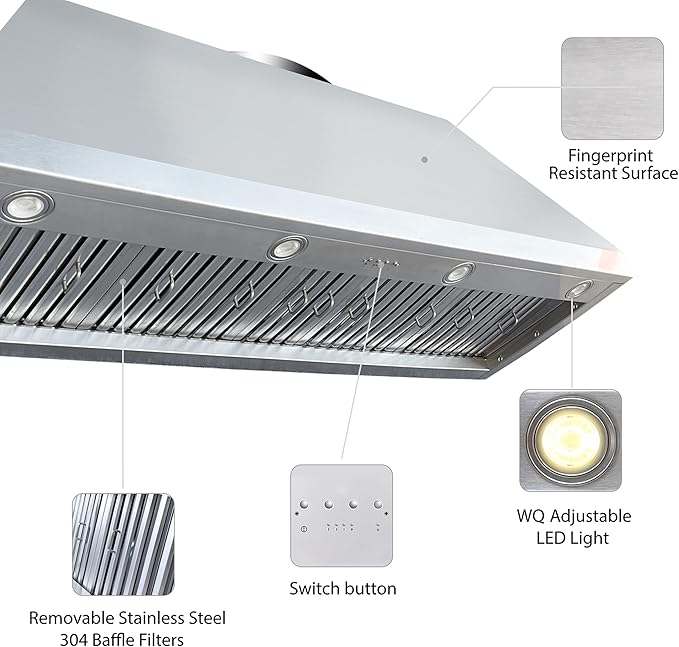 CT Copper Tailor Sloped Copper Vent Hood Island Mount,54'' W,27''H,1260 CFM Exhaust Fan,Stainless Steel Vent,LED Light,Dishwasher-Safe Baffle Filters,VH8TR1