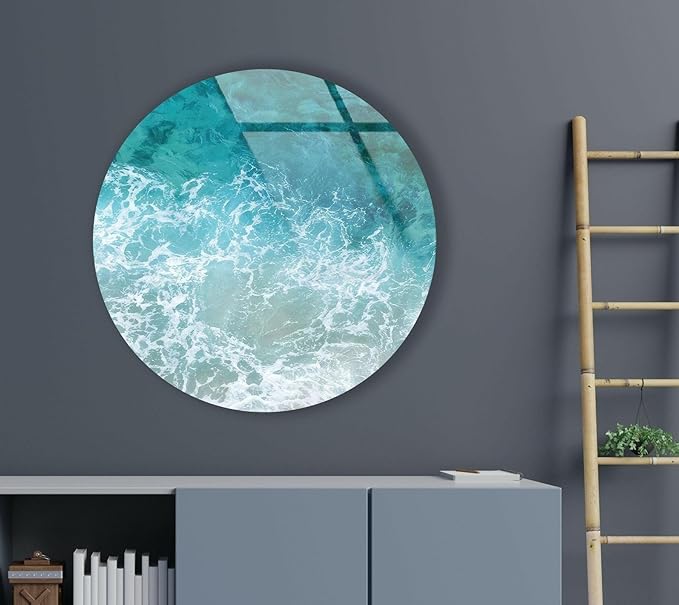 My Photostation.com 24''(60cm) Diameter Sea Waves Round Glass Wall Art Tempered Glass Printing Wall Decor Large Wall Art Wall Hangings