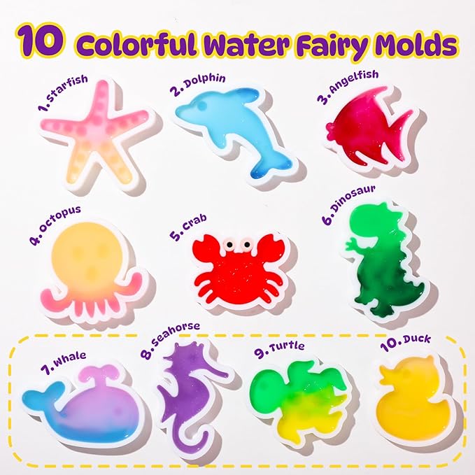 Magic Water Elf Toy Kit - 65ml Aqua Fairy Water Gel Kit for Kids with 20 Magic Gel & 10 Molds, Make Your Own Water Pets & Squishy Toys, Arts and Craft Kits for Kids Ages 8 9 10 Years Old