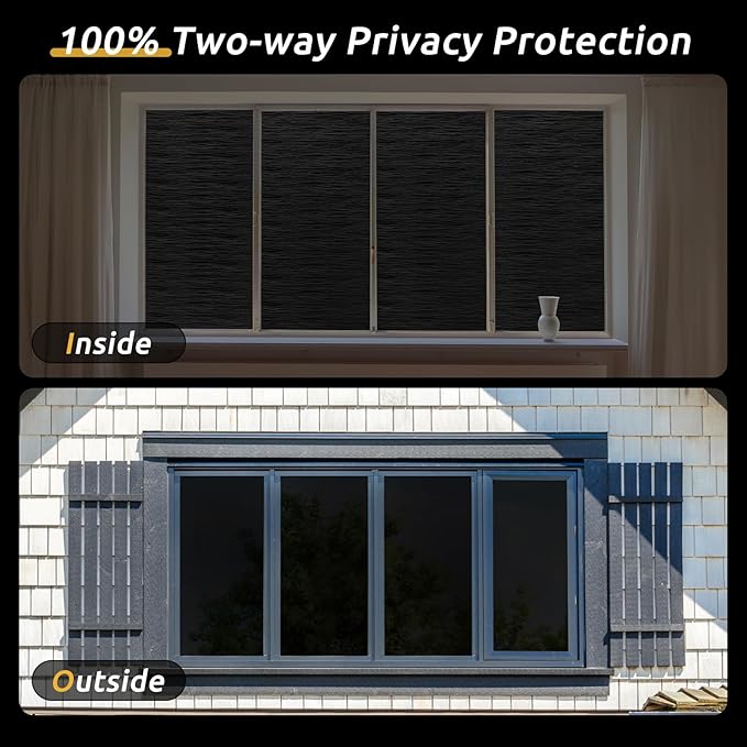 rabbitgoo Blackout Window Film, Sun Light Blocking Window Black Out Cover for UV Reduction, Removable Tint Room Darken Heat Control Frosted Glass Sticker for Home, Black, 35.4 x 78.7 Inches