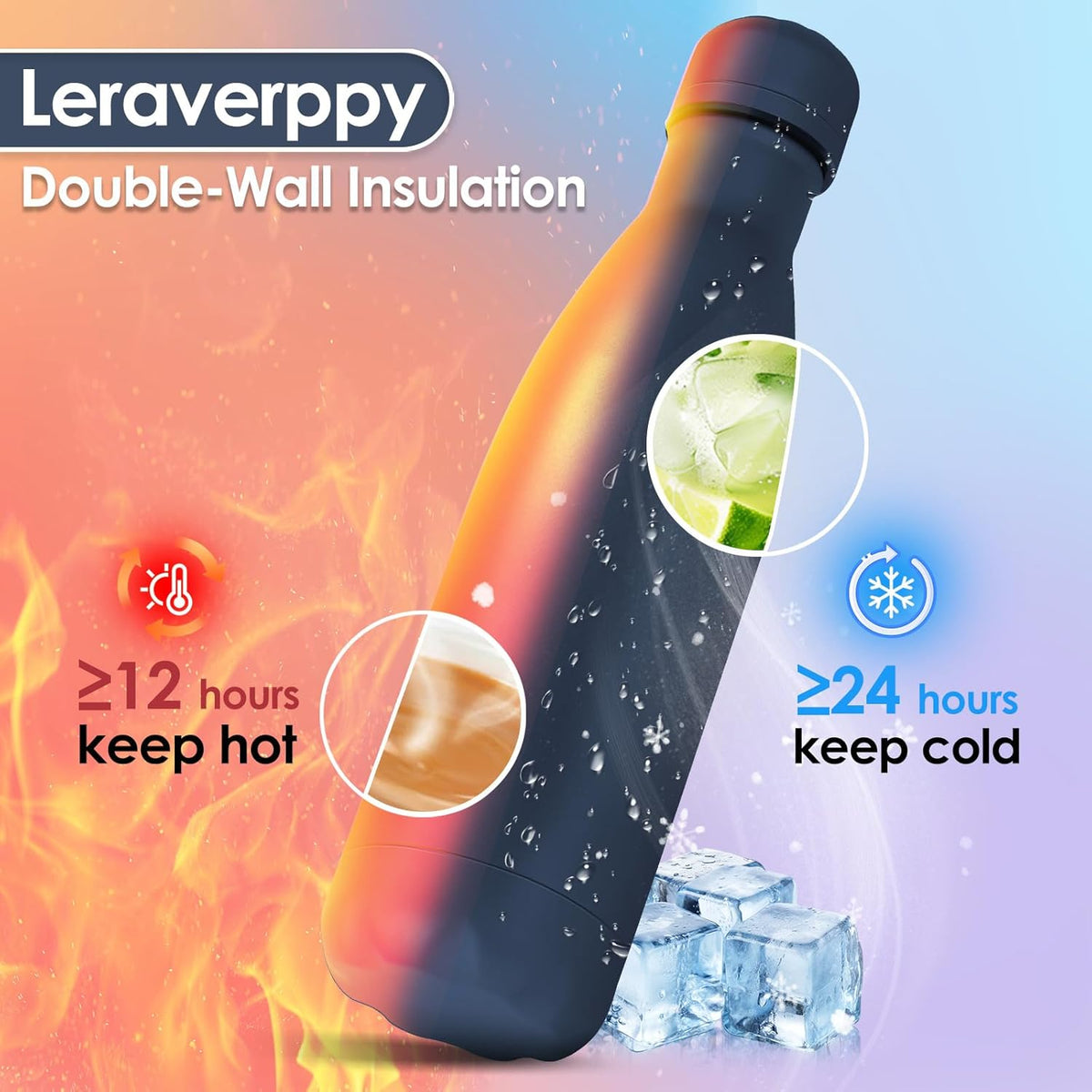 17oz Cola-Bottle Shaped Stainless Steel Leak-Proof Water Bottle,Double Wall Vacuum Insulated Metal,Travel Mug for Sports Indoors & Outdoors,BPA-Free School Kids Flasks,Navy(1Pack)