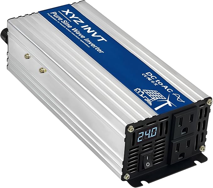 1200W Pure Sine Wave Power Inverter DC 24V to AC 110V/120V, 2400W Peak, Car/Truck Power Converter for Solar, Home, Vehicle & Rechargeable Devices with LED Display