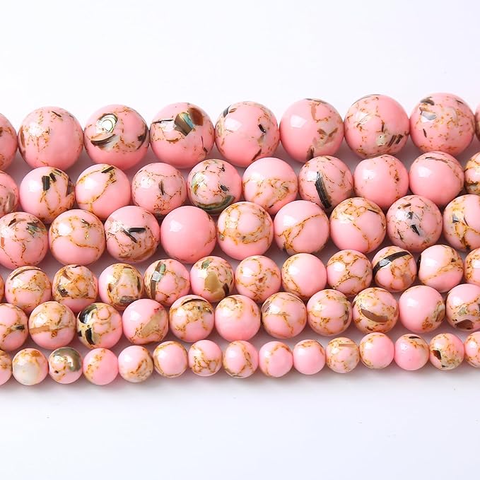 32PCS 12MM Natural Pink Shell Turquoise Beads for Jewelry Making with Mother-of-Pearl Round Loose Beads DIY Bracelet Accessories 15"(12mm, Pink Shell Turquoises)