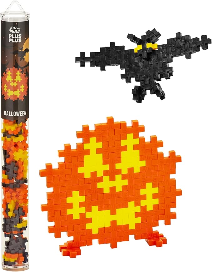 PLUS PLUS 3D Puzzle Building Block Set, 70 Mini Interlocking Pieces, Fun Holiday Activities for Kids - Halloween Mini Maker Tube