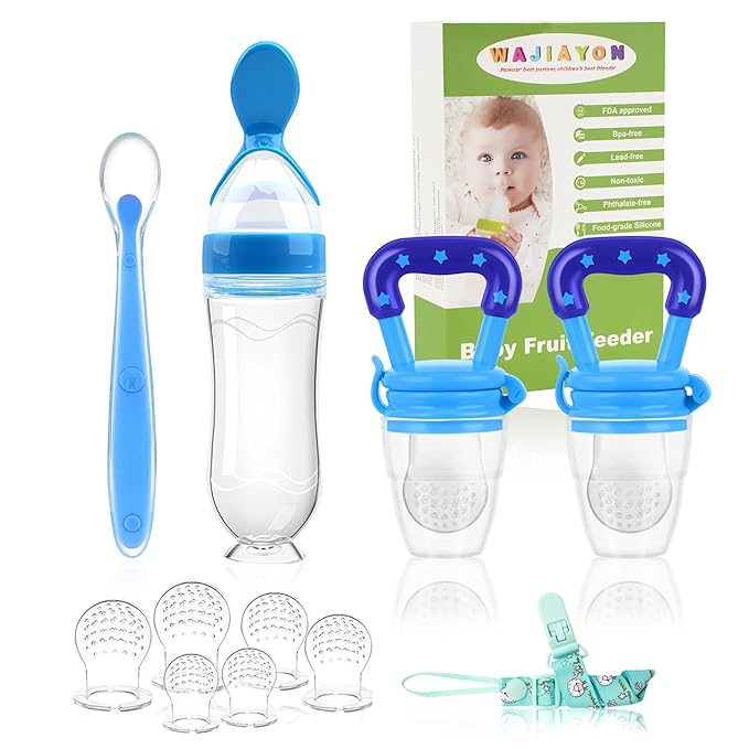 WAJIAYON Baby Fruit Feeder Pacifier | Infant Food Feeder Pacifier & Food Dispensing Spoon | Fresh Fruit Teethers for Babies | Silicone Feeder Baby,Mesh teethers for Babies Gifts for Boys and Girls