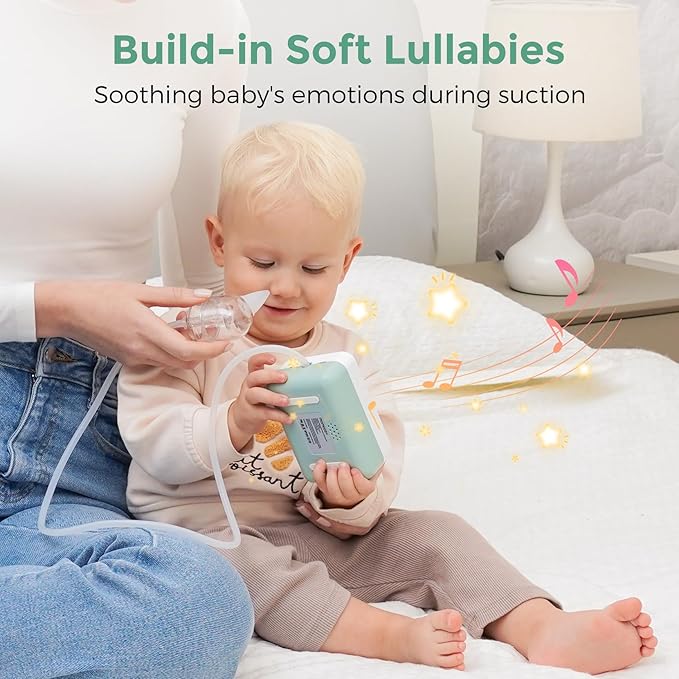 Momcozy Nasal Aspirator for Baby, 【Hospital-Grade】 70 KPa Strong Suction & 9 Suction Levels Nose Sucker, Electric Nose Cleaner for Toddler & Newborn, Soothe Light & Lullabies, BPA Free Silicone Tips