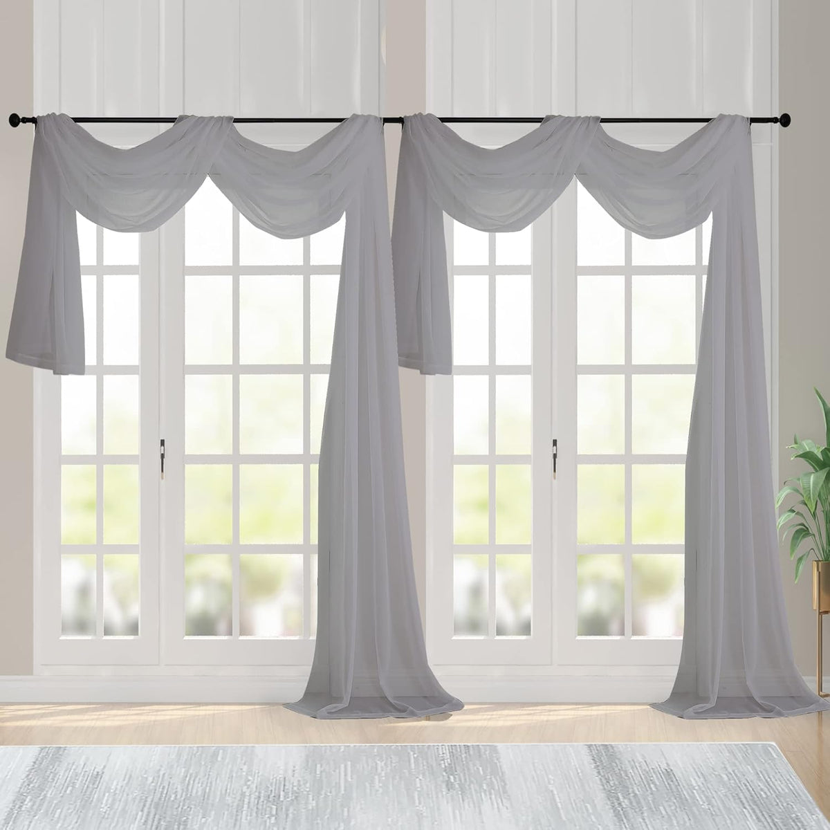 Chyhomenyc Sheer Window Curtain Panels 144 Inches Length 2 Pack, Long Elegant Voile Window Scarf Drapes Backdrop for Canopy Bed/Wedding/Living Room, 42Wx144L inches, Charcoal Grey