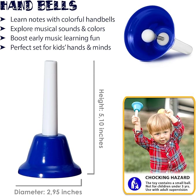 MINIARTIS Hand Bells for Kids | Educational Music Toys for Toddlers 8 Notes Colorful Handbells Set | Kids Musical Instrument with 15 Songbook | Great Birthday Gift for Children