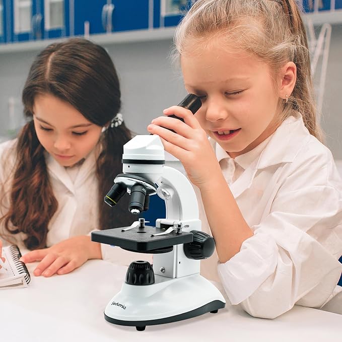 Microscope for Kids Starter Adults 64X-1280X Metal Monocular Microscope for Students School Home Education LED Lights Phone Holder Microscope Kit