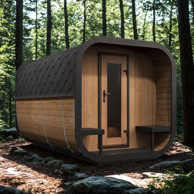 Model CL12GCP, Cube-Series Outdoor Home Sauna Suite Kit, Up to 8 Persons (Sauna Heater and Sauna Stones Included) (HIVE MINI 11 WiFi - Gold)