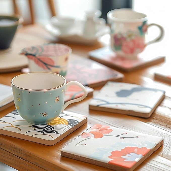10pcs 4''x4'' Ceramic Tiles for Crafts, Blank Ceramic Coaster for Craft, White Unglazed Tile with Cork Backing Pad for Painting, Alcohol Ink, Acrylic Pouring, DIY