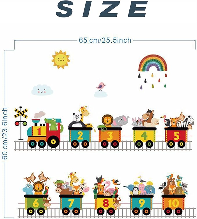 Alphabet Train Color Learning Educational Wall Decals Peel and Stick Cute Animal Wall Stickers for Educational Classroom Kids Playroom Bedroom Decorations (Train numbers02)