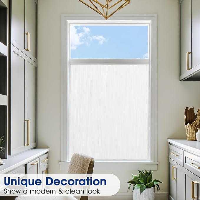 Privacy Window Film Static Cling, Frosted Glass Decorative Window Film with 96% UV Blocking, Non-Adhesive Removable Window Cling for Home Office Bathroom, 23.6 x 118.1 Inches, White