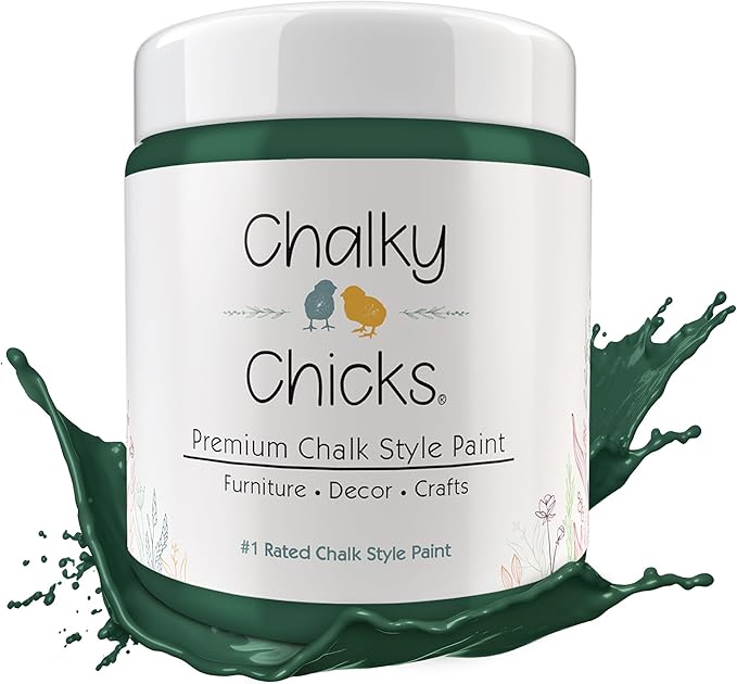 Chalky Chicks All-in-One Chalk Paint for Furniture or Cabinet - 16 Fl Oz - Matte Finish Shamrock (Dark Green) for Metal, Wood Furniture Paint - No Sanding All-in-One for Home Decor & Crafts, USA Made