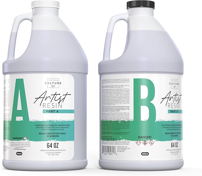 Counter Culture DIY Clear Artist Resin, 1 Gallon Kit, Art Epoxy Supplies for Metallic Stains Acrylic 100% Solids Easy Coat No VOCs Scratch UV Heat Resistant to 500 Degrees
