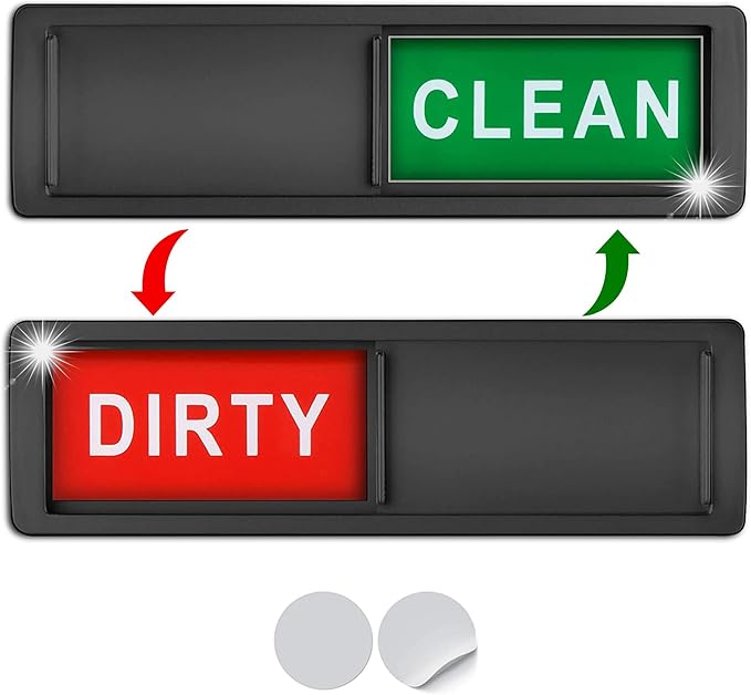 Premium Clean Dirty Dishwasher Magnet, Dirty Clean Sign for Dishwasher Easy to Read and Strong Slide for Changing Signs, Heavy Duty Magnet with Optional Stickers (Red & Green (Black))