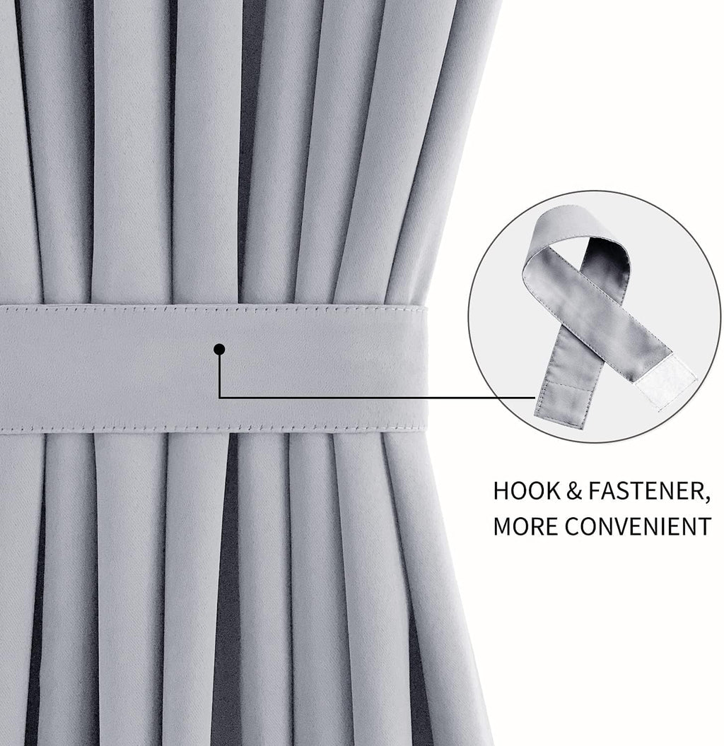 DWCN French Door Curtains – Rod Pocket Thermal Blackout Curtain for Doors with Glass Window, Kitchen and Patio Doors for Privacy, 54 X 80 Inches Long, 1 Curtain Panel with Tieback, Silver Grey
