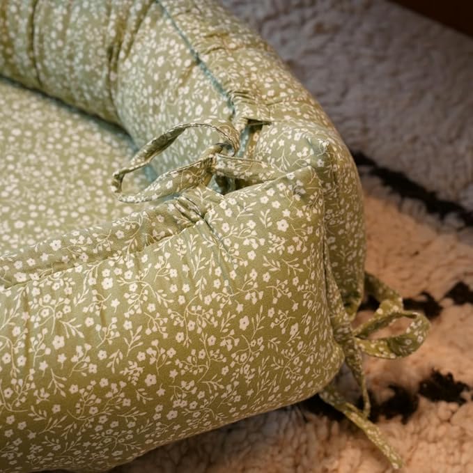 Infant Lounger, Baby Nest Cover for Baby Girls & Boys, Newborn Essentials for Baby 0-18+ Months, 100% Cotton Breathable (Green_Wonder, Cotton_Muslin)