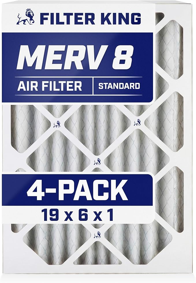 Filter King 19x6x1 Air Filter | 4-PACK | MERV 8 HVAC Pleated A/C Furnace Filters | MADE IN USA | Actual Size: 19 x 6 x .75"
