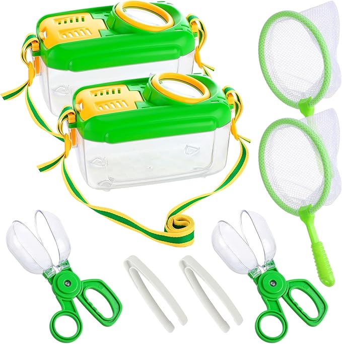 2Sets Bug Catcher for Kids - Sturdy Kids Bug Catching Kit Gifts with Collector Butterfly Net Tweezer, Bugs Habitat Outdoor Explorer Kit for Age 3 4 5 6 7 8, 8Pcs