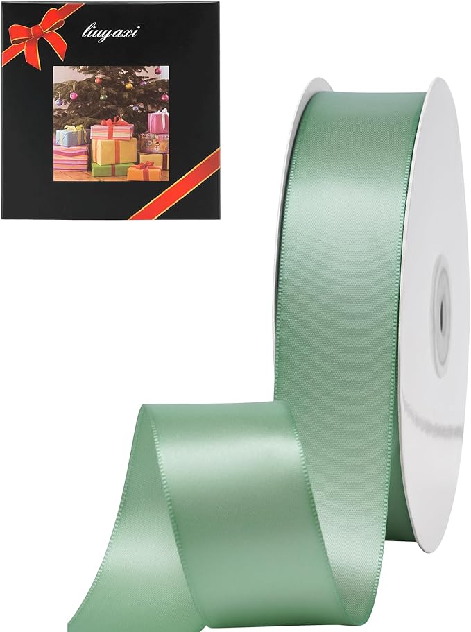 LIUYAXI Sage Green Double Faced Satin Ribbon, 1" X Continuous 25 Yards, Ribbons Perfect for Gift Wrapping Wedding Bouquet Decor DIY Craft Bow Making & Other Projects