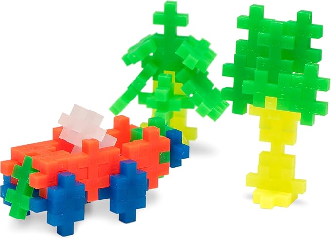 Plus Plus 70 Piece Interlocking Building Blocks for Kids, Open Ended Connecting Toys, Stem Bin Classroom Mini Manipulatives - Neon Mix Play Tube
