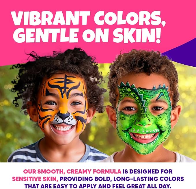 Blue Squid Body Crayon Sticks & Face Paint Kit Bundle - 18 XL Crayons & Markers for Skin & 18-color Face Painting Kit for Kids with 24x Stencils, Brushes, and Design Book, Ideal for Toddlers & Parties