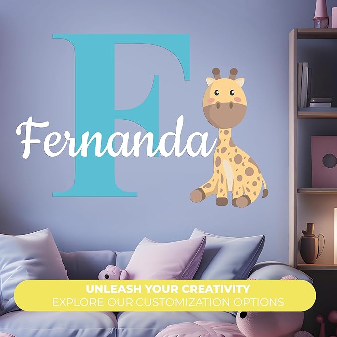 CRYPTONITE Personalized Name Jungle Animals Vinyl Wall Decor I Nursery Wall Decal for Baby Boy & Girl Decoration I Stickers for Kids I Multiple Options for Customization (B. Giraffe)