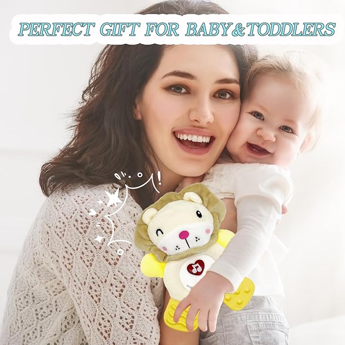 Baby Musical Activity Soft Toys with Sound & Light, Sensory Toys for Infant Developmental with Teether, Rattle and Textures, Soft Plush Toy for Newborn Gift 6 to 12 Months (Lion)