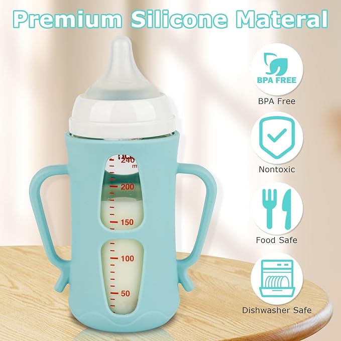 Silicone Sleeves for Pigeon Baby Bottles 8.1 oz,Anti Breakage Glass Baby Bottle Holder with Handles 2 Pack