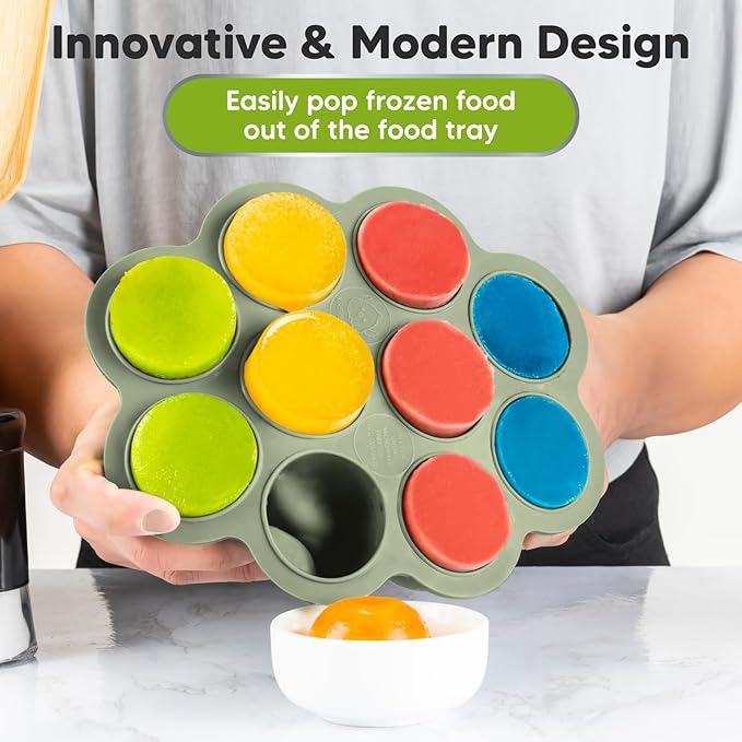 KeaBabies Silicone Food Freezer Trays with Lid, 2oz x 10 Pods Baby Food Storage Containers, Easy Puree Meal Prep, Breast Milk Silicone Freezer Molds, Dishwasher, Microwave Safe, BPA-Free (Sage)