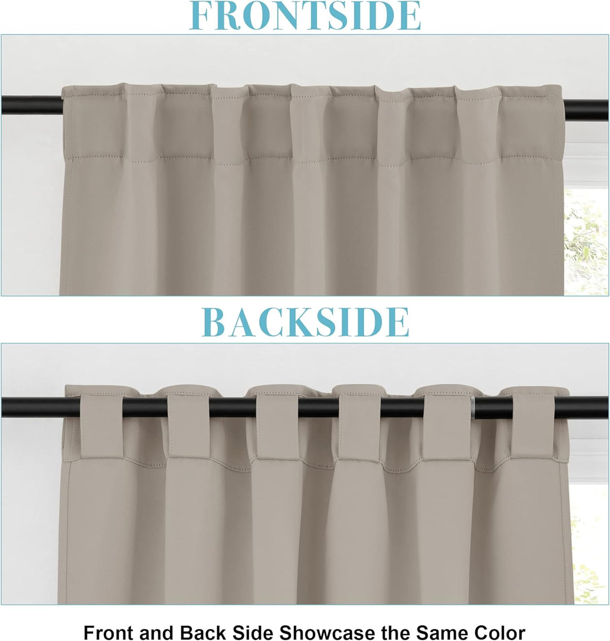 RYB HOME Blackout Curtains 80 inches Long Thermal Insulating Large Window Curtains for Living Room Sliding Glass Door Dining Home Office Backdrop, Sand, W 42 x L 80 per Panel, 2 Panels