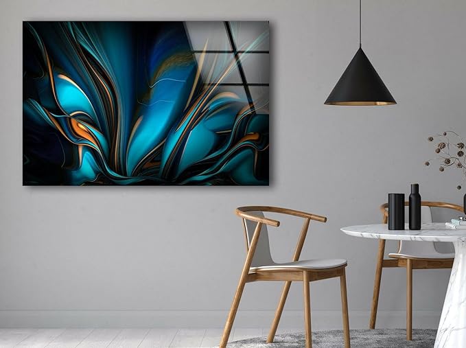 My Photostation.com 30Wx24H'' Orange & Blue Abstract Glass Wall ArtTempered Glass Printing Wall Decor Large Wall Art Wall Hangings