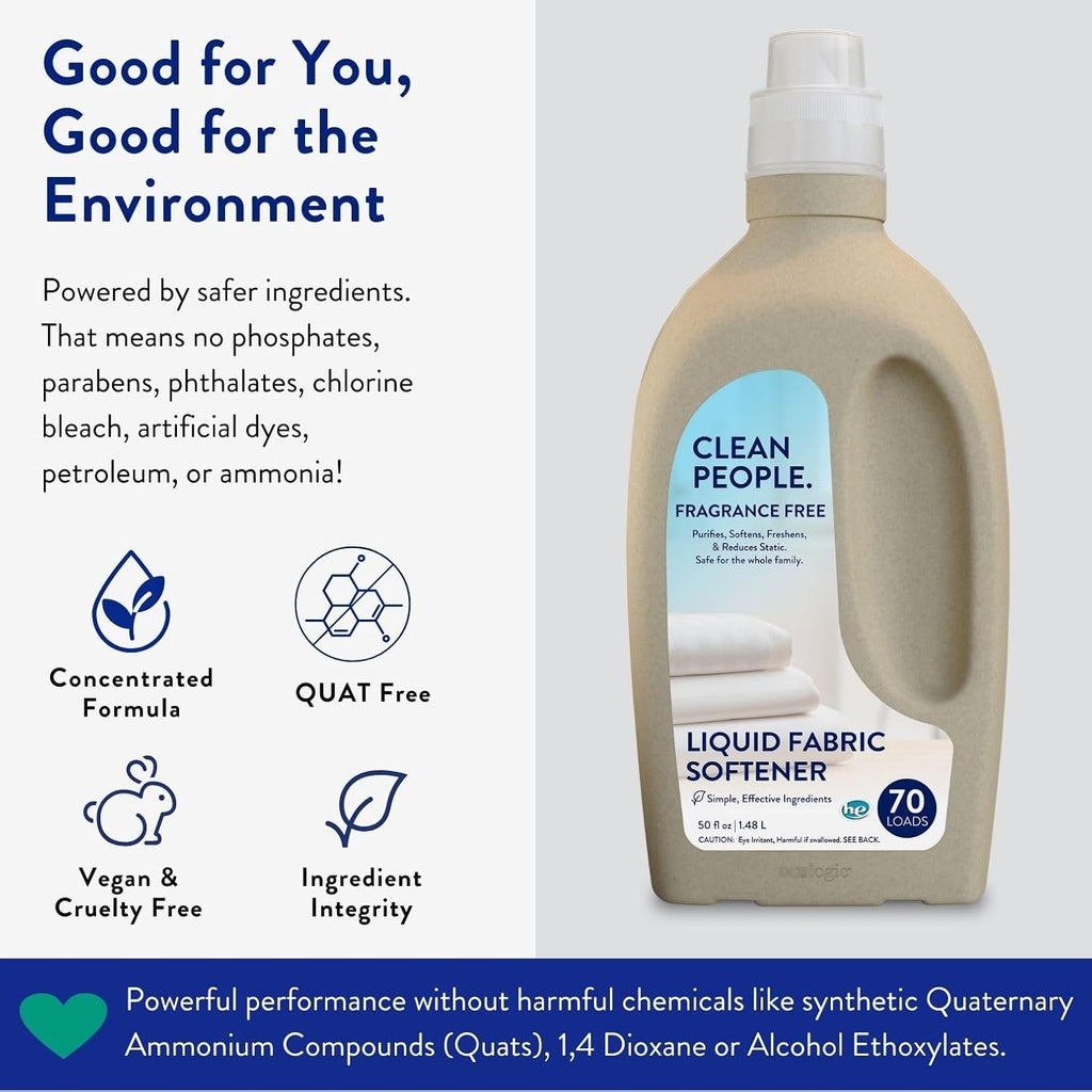 The Clean People Liquid Fabric Softener - Softens & Removes Static Cling - Vegan (100 Fl Oz, Fragrance Free)