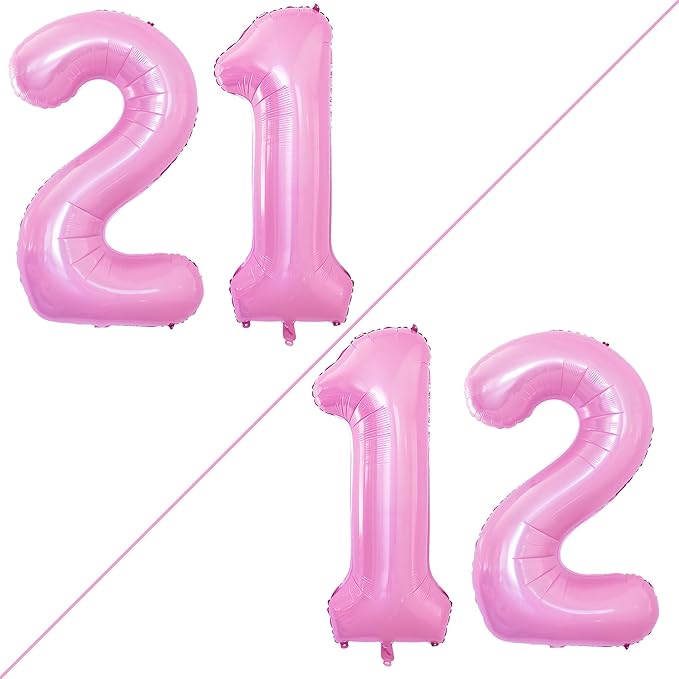 GOER Number 12 Balloons for 12th Birthday Sweet 12 Party Decorations,42 Inch Jumbo Foil Helium 21 Balloons for 21st Birthday Party Decoration (Light Pink)
