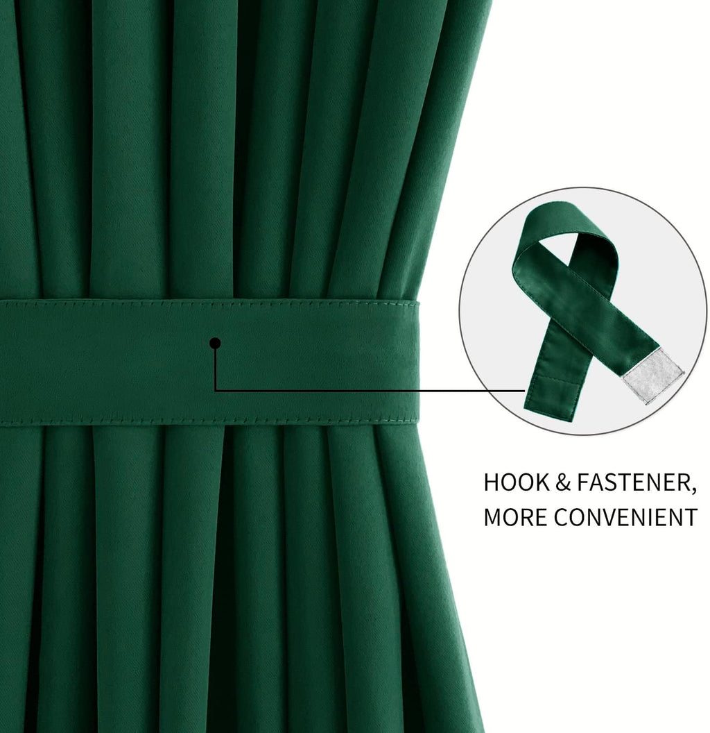 DWCN French Door Curtains – Rod Pocket Thermal Blackout Curtain for Doors with Glass Window, Kitchen and Patio Doors for Privacy, 36 X 72 Inches Long, 1 Curtain Panel with Tieback,Hunter Green
