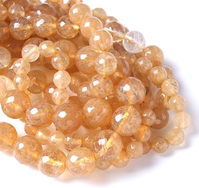 60pcs 6mm Natural Faceted Tea Watermenlon Jade Stone Beads for Jewelry Making Energy Healing Beads DIY Bracelet Necklace Accessories 15" (6mm, Faceted Tea Yellow Jade)