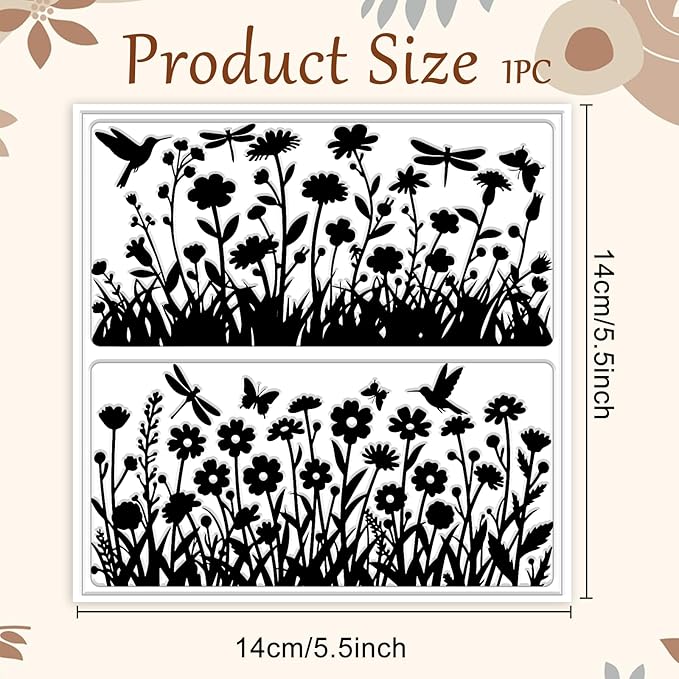 CHGCRAFT Wildflowers Silhouettes Print Pattern Clay Texture Sheet Butterflies and Hummingbirds Silicone Texture Mat DIY Tools for Polymer Clay Making Earrings Jewelry DIY Crafts 5.5 × 5.5 Inch